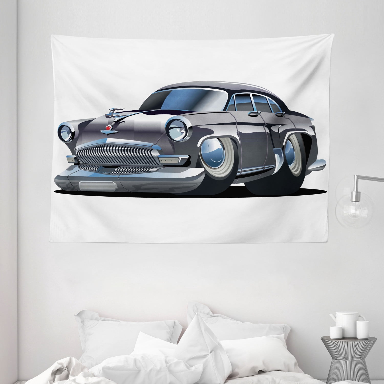 Cars Tapestry, Retro Inspired Car Design with Asymmetric Tires Fast Car ...