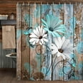 thumbnail image 2 of Uokiuki Teal Rustic Daisy Polyester Shower Curtain, 69" x 70" Waterproof, 2 of 4