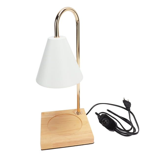 Lámpara Calentador de Velas, Vela Aromática decorativa sin humo regulable, Luz de fusión de cera con base de madera para dormitorio y oficina