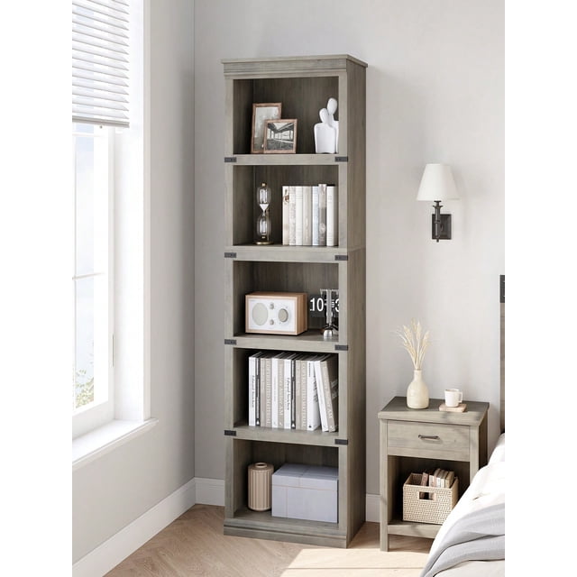 5 Tier Bookcase, Farmhouse Book Shelf With Storage Open Display Bookshelves, 67.4" Tall Book Case Wooden 5 Shelf Bookcase Home Decor Furniture For Hom