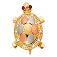 thumbnail image 2 of 14K Tri Color Gold Cubic Zirconia CZTurtle Charm Pendant with 3.1mm Figaro 3+1 Chain Necklace - 24", 2 of 6