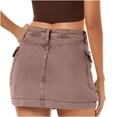 thumbnail image 7 of Daiosportswear Womens Mini Cargo Skirts Y2K Low Waist Button Bodycon Denim Skirt Vintage Jean Skirts with Pockets Brown XL(XL), 7 of 7