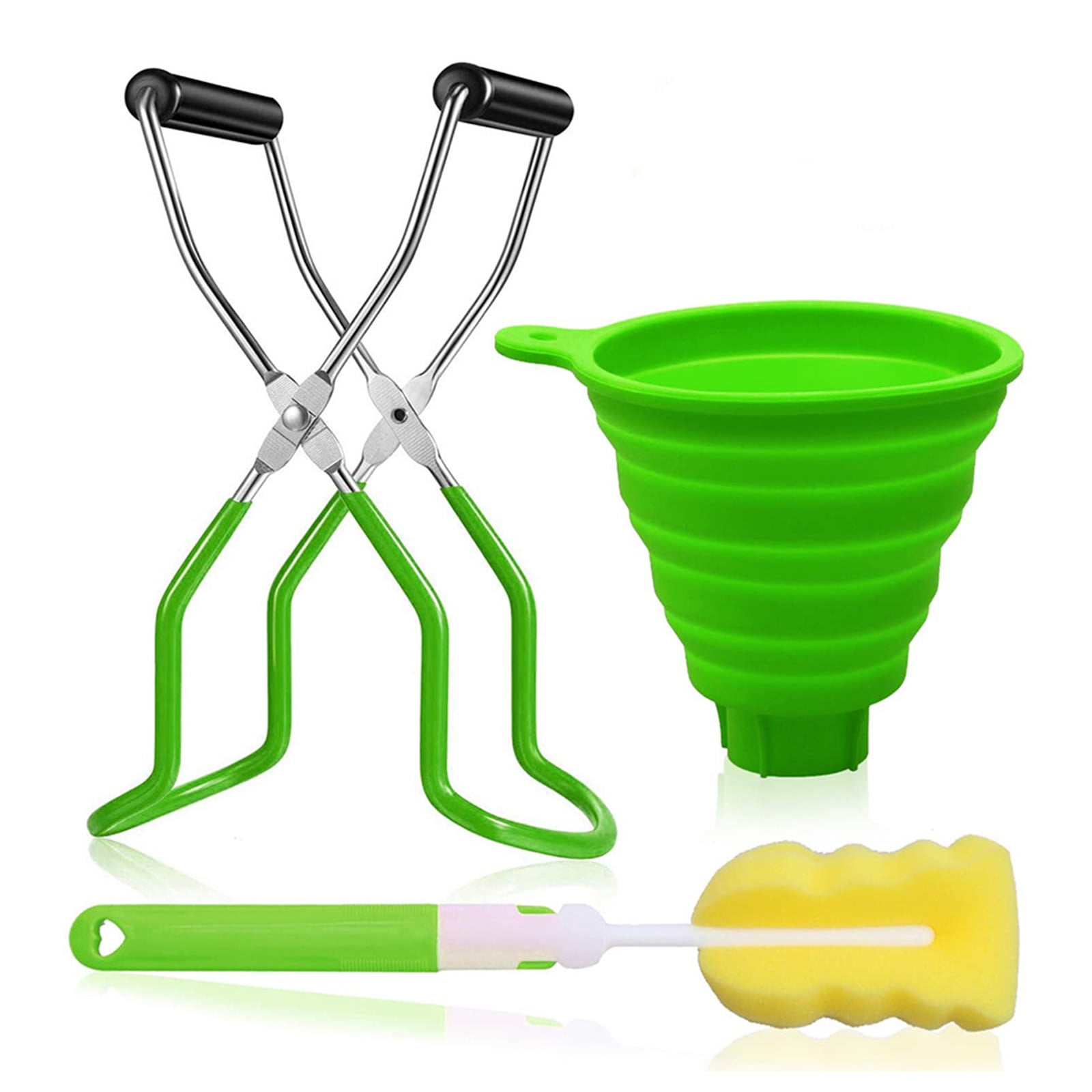 for Home Canning Accessories Kit Green Foldable Canning Jar Lifter with Rubber Grips and 1 Pcs Wide Silicone Collapsible Canning Funnel 2 Pcs Canning Kits 