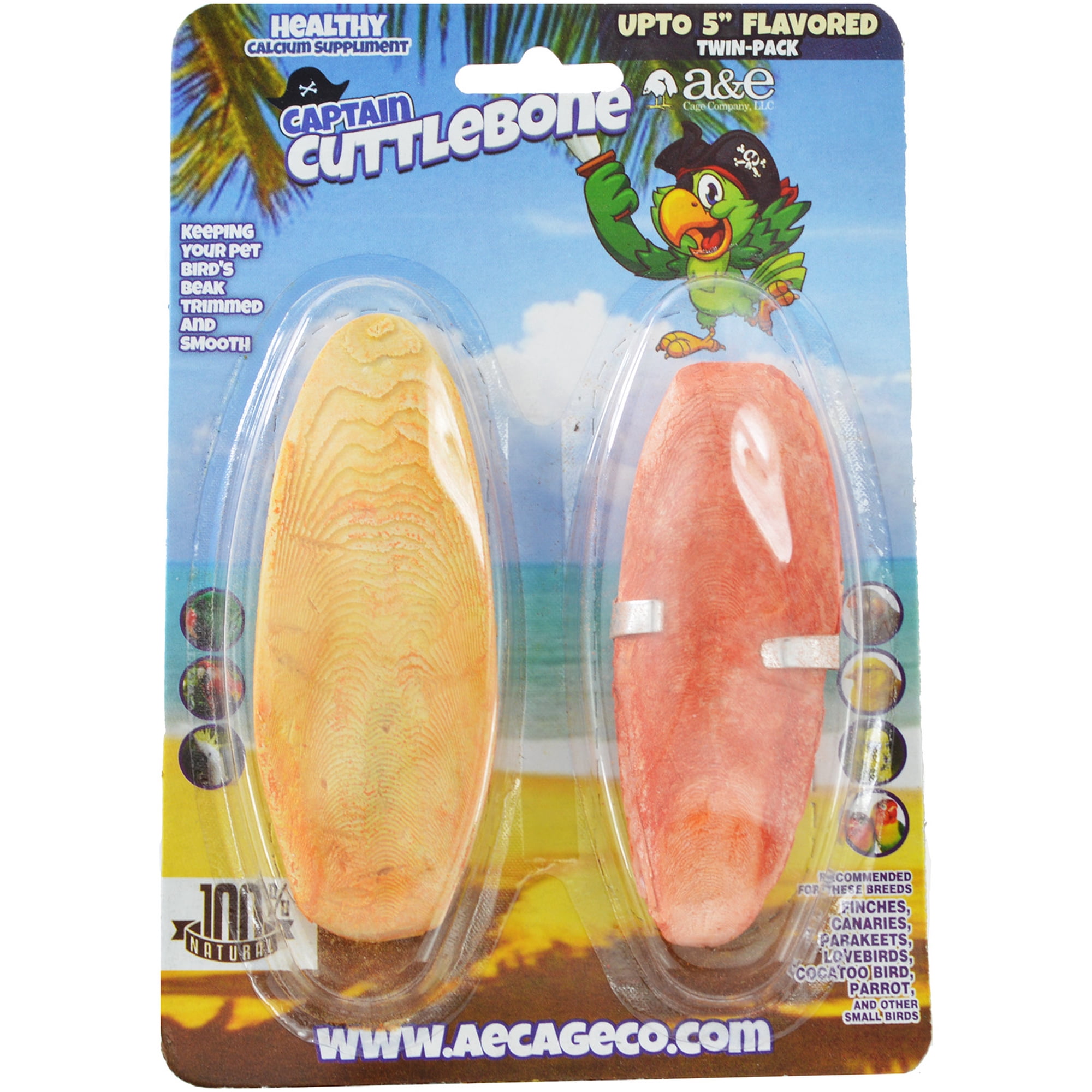 AE Cage Company Captain Cuttlebone Flavored Cuttlebone [Bird Cuttlebones, Bird Supplies] 12 count (6 x 2 ct)