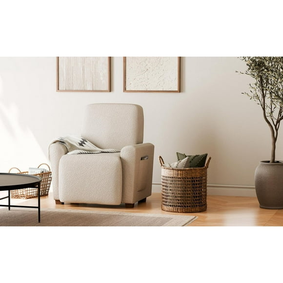 SmartFit Boucle Stretch Housse en tissu recyclé pour fauteuil inclinable avec tissu performant, housse de meuble 4 pièces, beige Housse en tissu