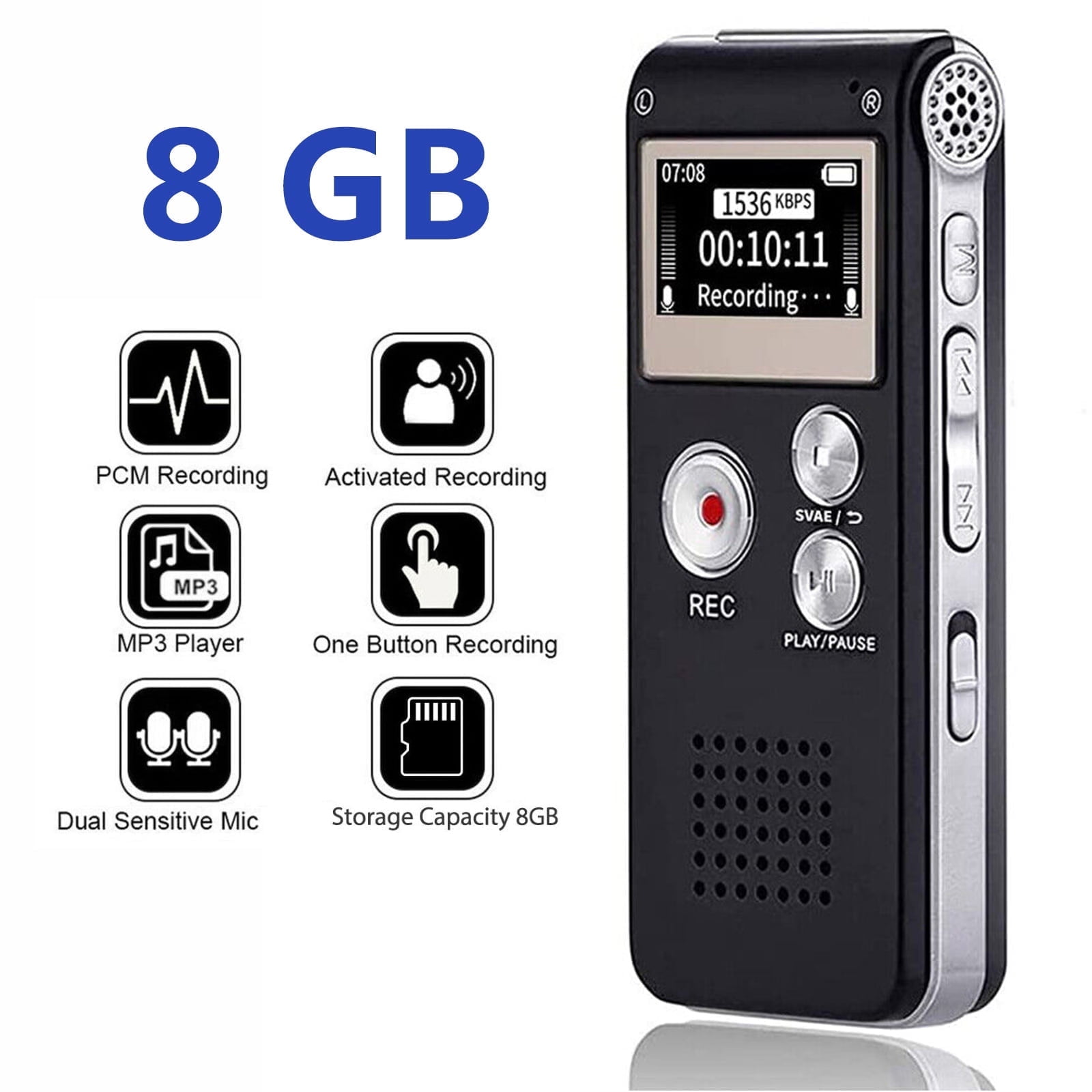 Matxabr 8GB Digital Voice Recorder, Upgraded Voice Activated Recorder, HD Noise Reduction Long Distance Mini Audio Recorder for Lectures Meetings Interviews with Playback, USB, MP3
