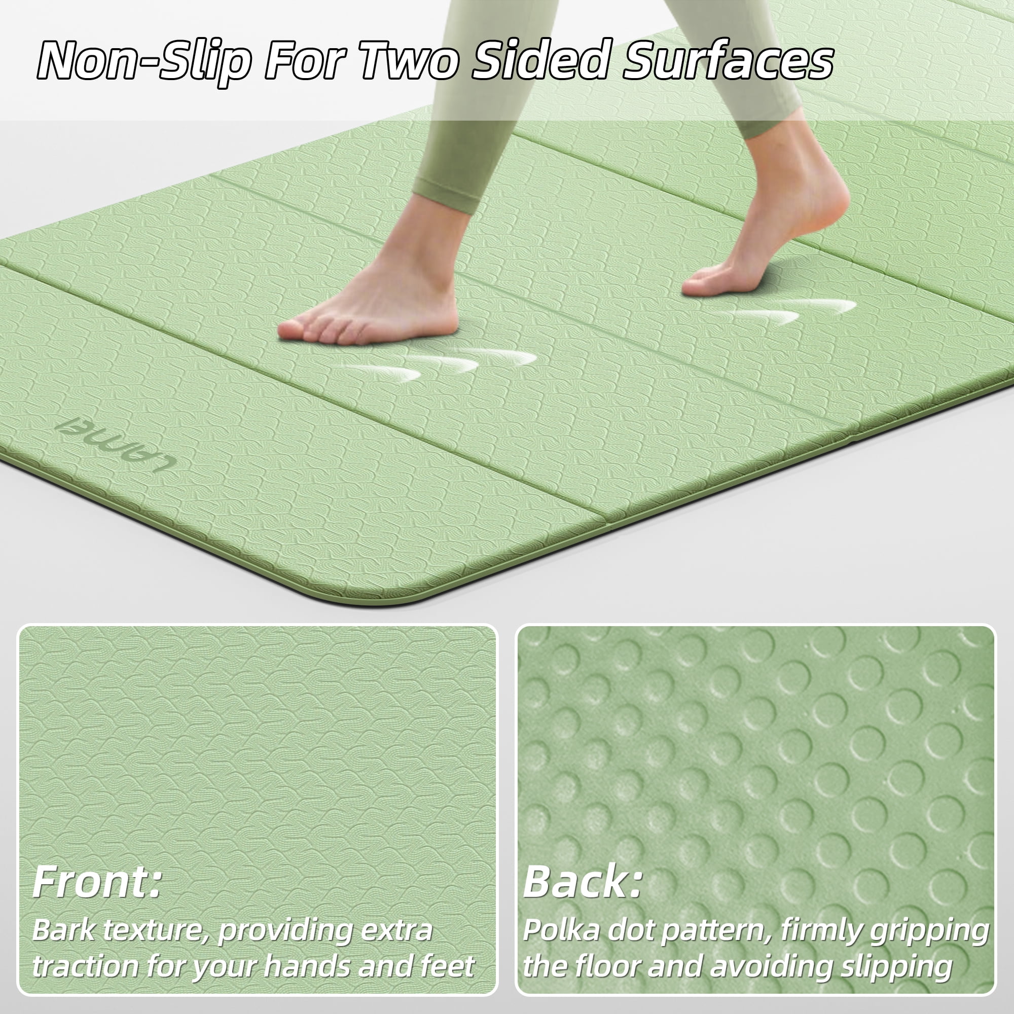 Lamei Foldable Yoga Mat, 31" Extra Wide Non-Slip Exercise Mats for Home Workout, 75" Long, 8mm Thick,Lightweight Travel, Quick Unfold/Fold, Flat Lay No Curl(Green)