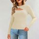 thumbnail image 2 of Tops babydoll,Blusa informal de cuello redondo de punto calado para mujer, manga larga, poliéster, tejido suave y ligero, ideal para el hogar, sopatenor, 2 of 7
