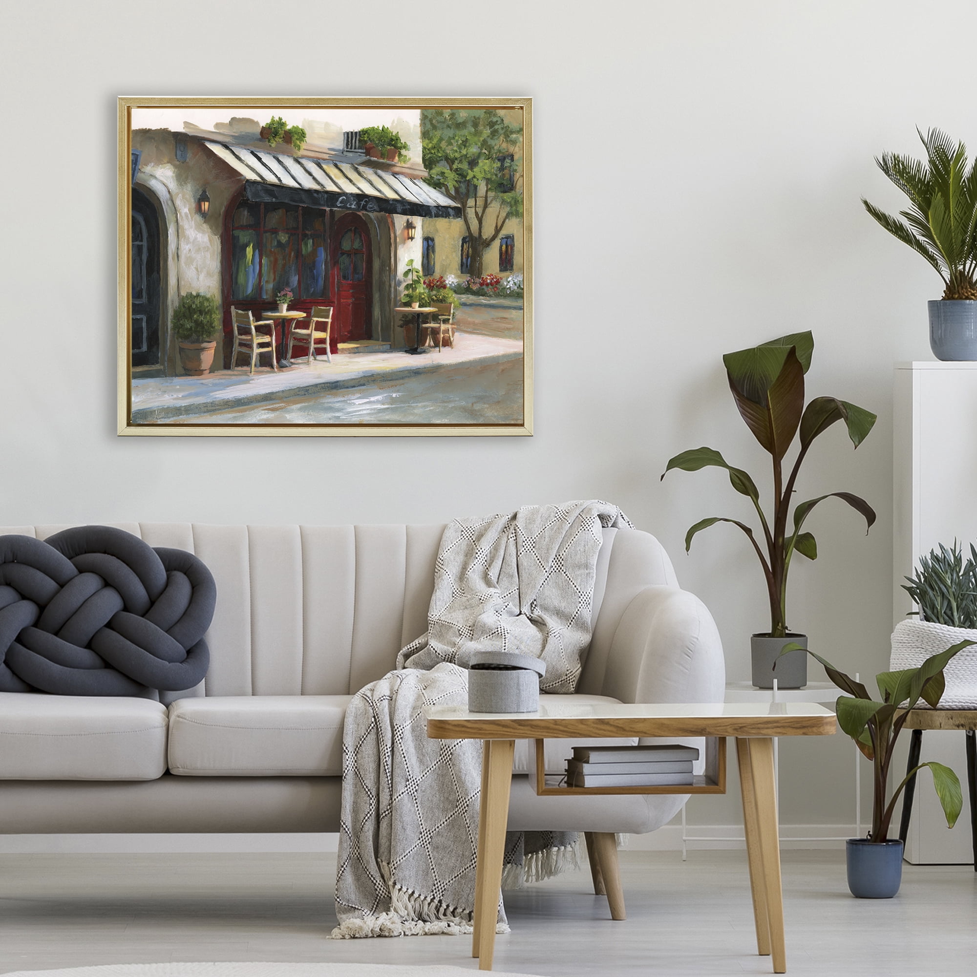 Stupell Industries Charming Sidewalk Cafe Tables Gold Framed Floater Canvas Wall Art, design by Nan