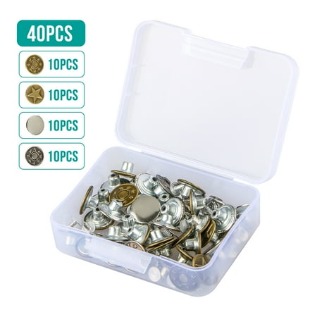 Metalized Plastic Buttons - 40 Sets Jeans Button Tack Buttons Metal Button Snap Buttons Replacement Repair Kit with Plastic Storage Box, 4 Styles