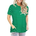 thumbnail image 1 of Pompotops Women's Blouse New Striped Pocket Round Neck Short Sleeve Tops, 1 of 8