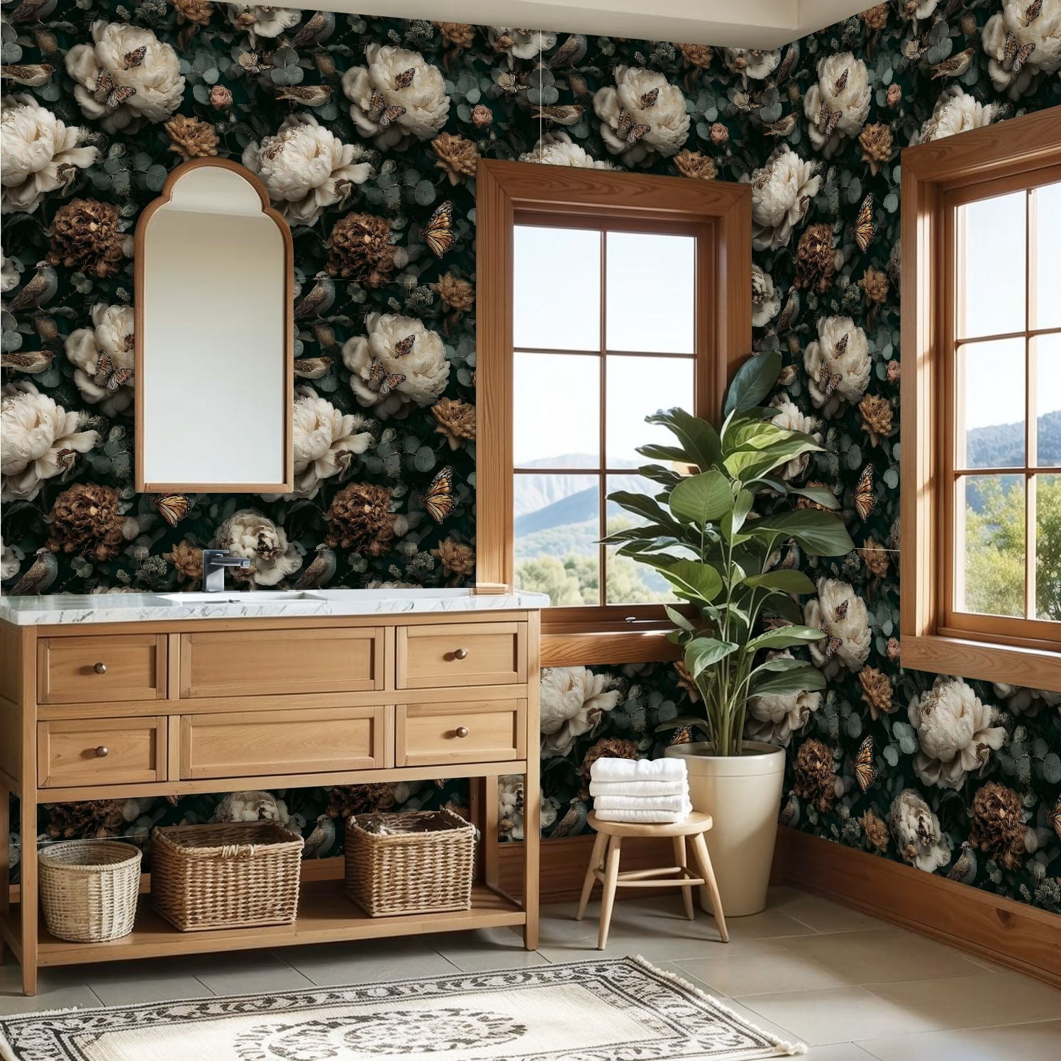 Peel and Stick Wallpaper Delicate Butterflies Blooms Elegant Floral Garden Wall Mural 23.6in x 9.8ft Self Adhesive Removable Wall Paper Renter Friendly Wallpaper for Bedroom Livingroom Office Studio