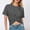 Gray, variant on Womens Solid Color Crop Tops Knot Front Twist Design Tee Summer Fashion Crewneck Short Sleeve T Shirts Casual Blouse Pullover Shirt