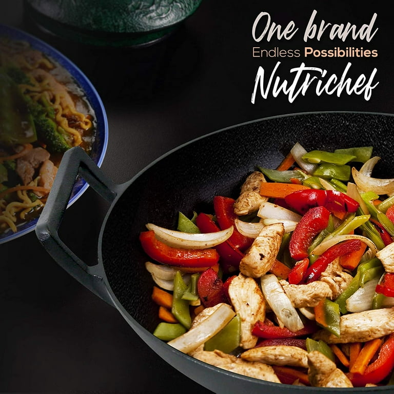 Nutrichef Pre Seasoned Cooking Wok Cast Iron Stir Fry Pan With Griddle  Skillet Reversible Grilling Plate Pan Kitchen Cookware : Target