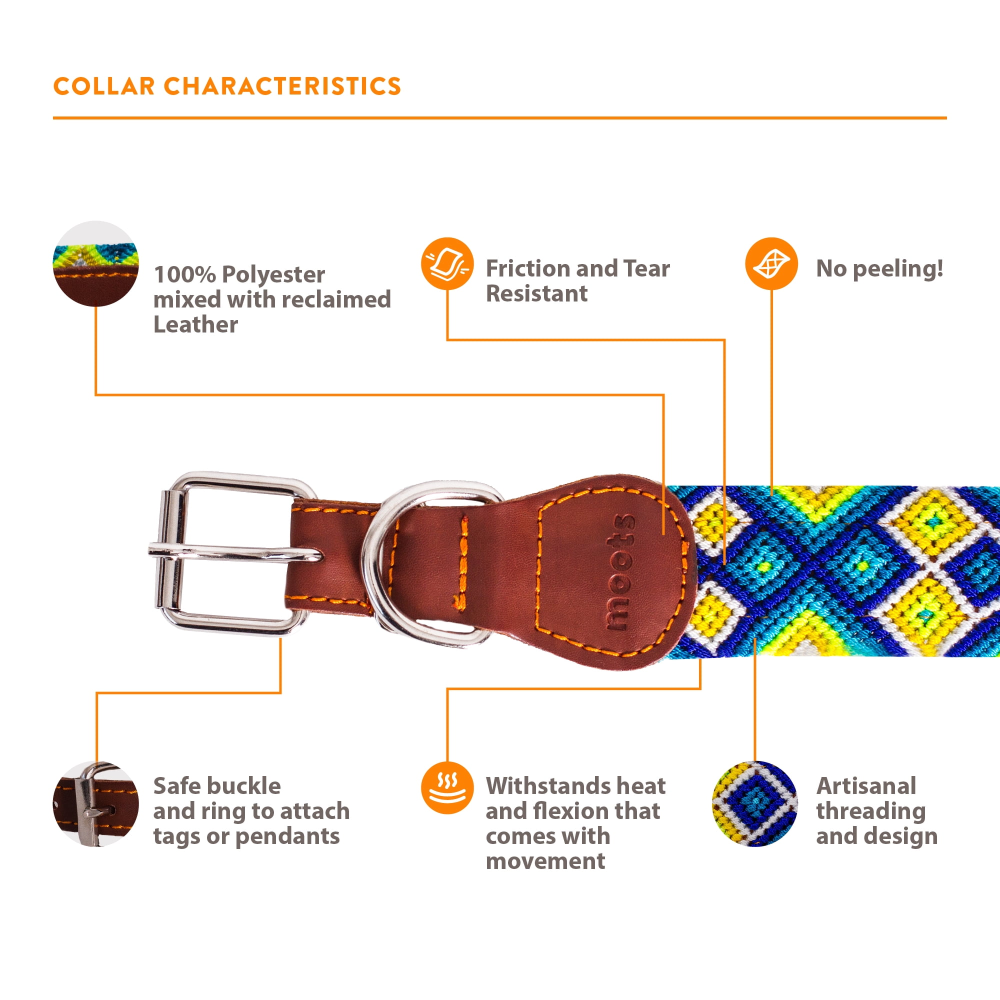Moots Root Hand-Knitted Leather Pet Collar Blue Medium