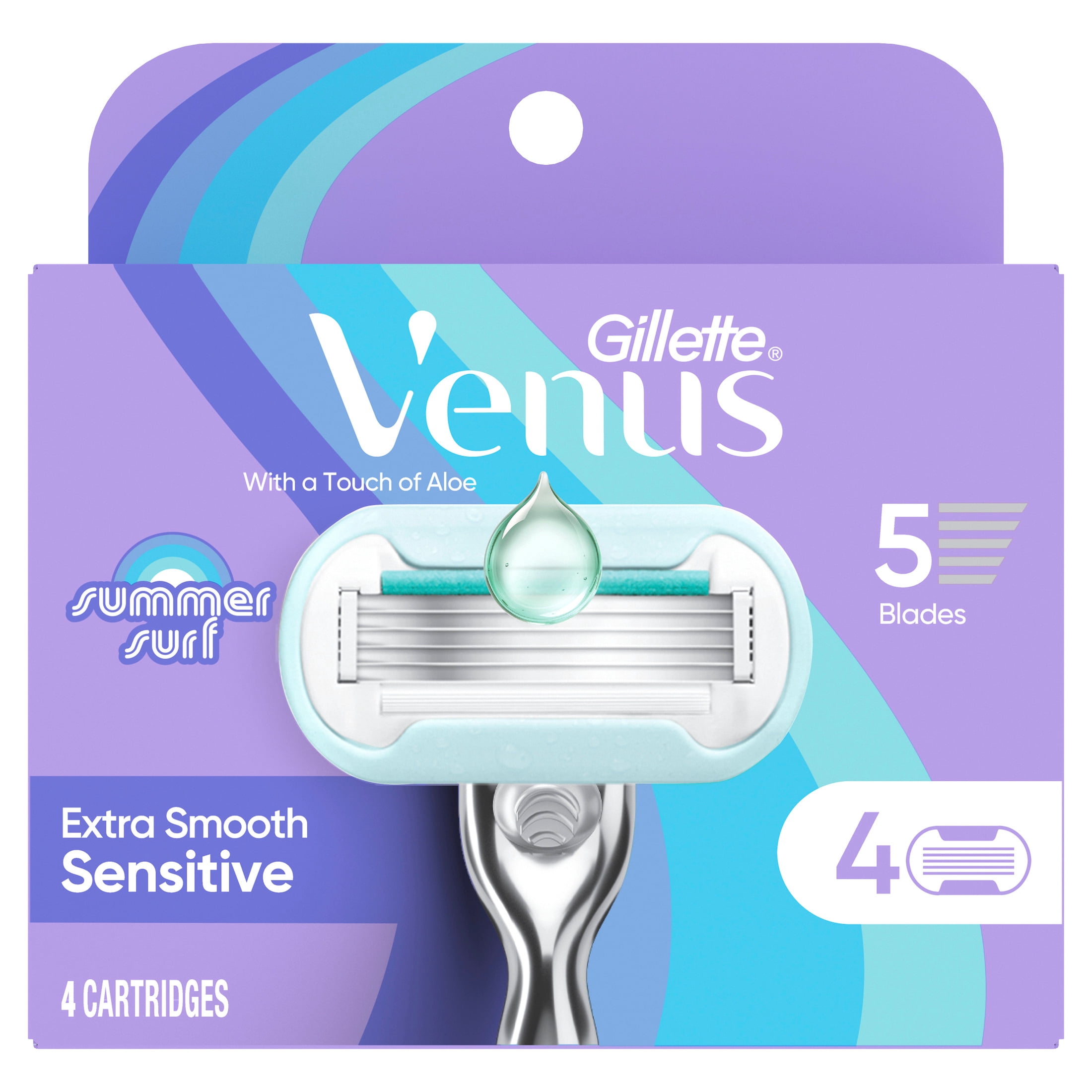 Venus Summer Surf Extra Smooth Sensitive Blade Refills, 4 Count