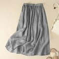 thumbnail image 2 of QATAINLAV Linen Skirts for Women Elastic High Waisted Casual Pleated Long Skirt A Line Layered Ruffle Maxi Skirts, Gray, L, Gifts for Girls, 2 of 5