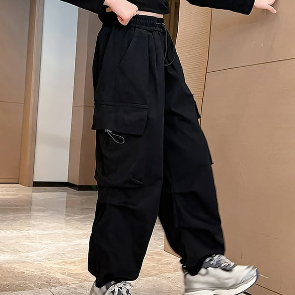 Teen Cargo Pants For Girls Stretch Elastic Waist Jogger Pants For Girls With Pocket Loose Fit Girls Fashion Girls Joggers Girl Pants Size 9-10 Years