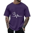 thumbnail image 2 of Dagegui Mens Crew Neck Short Sleeve T-Shirt Heartbeat Graphic Tees Summer Casual T Shirts Soft Comfy Everyday Tops Purple S, 2 of 5