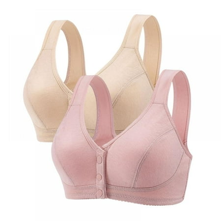 

Spdoo Lace Floral Push-up Wireless Bra Front Snap Full Figure Bralette for Women 2 Pack Apricot/Bean Paste 38