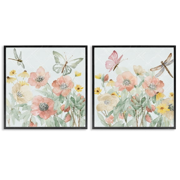 Stupell Industries Delicate Garden Joy 2 Piece Black Framed Giclee Art Set, design by Lanie Loreth