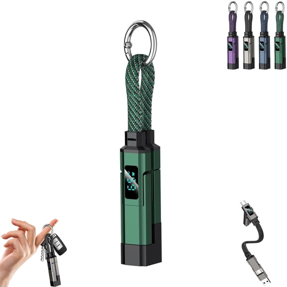 4 in 1 Smart Display Keychain Cable, Portable Charge Digital Display Cord, Short Braided USB C 65W Fast Charging Lanyard Cord, Multi Charger for Phone Tablet Laptop Indoor Outdoor (A#)