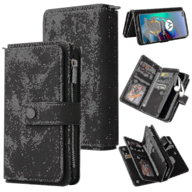 Motorola Moto Edges G100 Case Wallet Flip Card Holder Pu Leather Magnetic Protective Flip Cover - Black