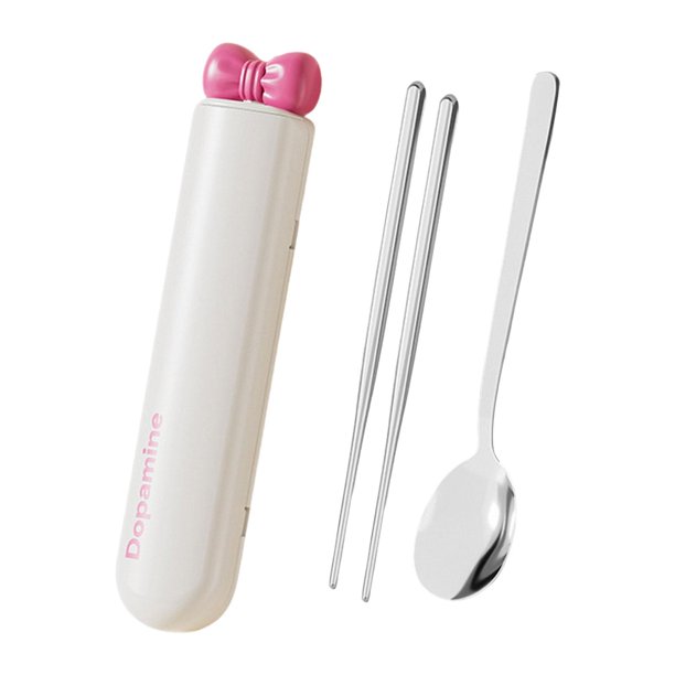 Juego de cucharas y palillos, vajilla, utensilios de viaje, juego de cubiertos portátiles para Blanco 3 piezas