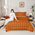 thumbnail image 4 of Homewish Fashion Buffalo Plaid Queen Comforter Set, Orange Modern Checkered Bedding Sets, Teens Kids Adult Reversible Bedding Comforter Set, Lightweight Room Decor, 3-Piece, 4 of 8