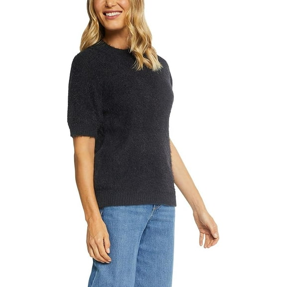 Matty M Women's Shortsleeve Eyelash Sweater Black, Size XS
