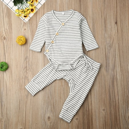 

2PCS Newborn Baby Girl Boy Clothes Set Knitted Romper Jumpsuit Trouser Outfit Gray 3-6 Months