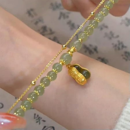 GKNET Double Layer Women's Imitation Jade Beaded Bracelet Delicate Jewelry Girls Wedding Pa_tu-A1