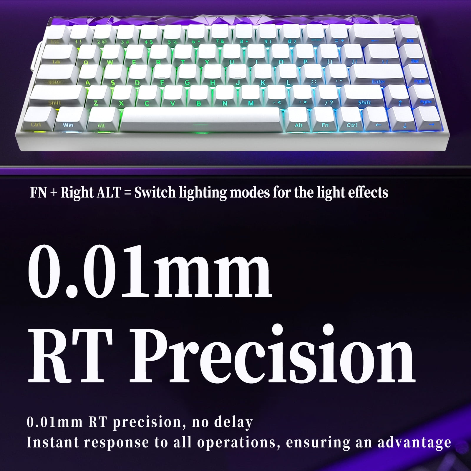 AULA Hero 68 HE 60% Wired Gaming Keyboard with Hall Effect Magnetic Switches, Adjustable Actuation, Rapid Trigger, RGB Backlight, White (Side-Printed, Meteor Magnetic Switch)