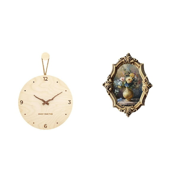 Reloj de pared,Reloj de pared decorativo para sala de estar,silencioso,Marco de fotos,Marco de fotos Decoración del hogar Exhibición de fotos,Marco de fotos de resina con diseño vintage.