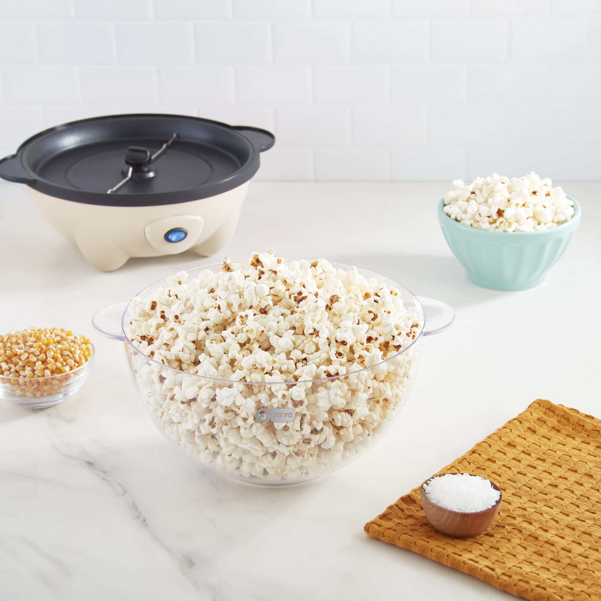 Dash 4.5qt Stirring Electric Popcorn Maker with Lid for Serving Bowl & Convenient Storage, 18 Cups, Cream