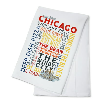 Chicago, Illinois - Typography with Icon - Lantern Press Artwork (100% Cotton Kitchen (Best High Tea In Chicago)