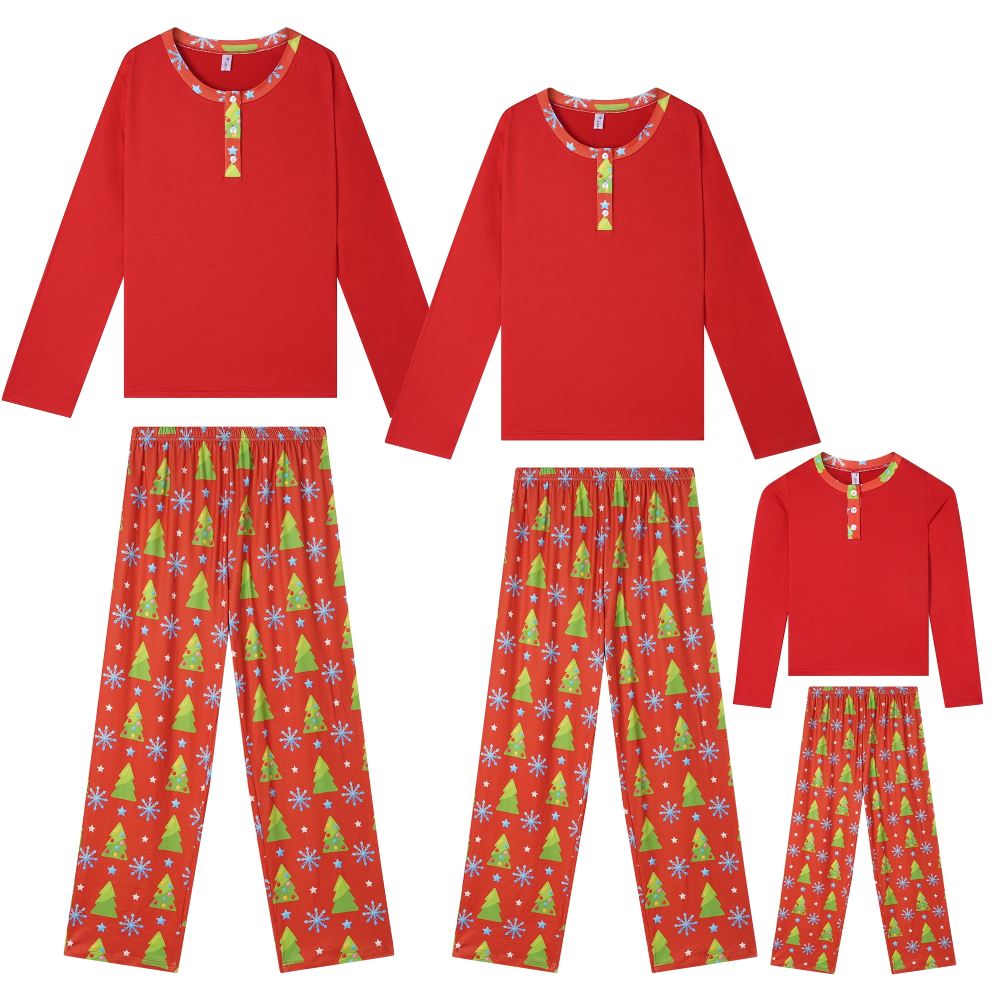 Unique Bargains Christmas Long Sleeve Button Up Pjs Tree Print Festival Party Sleepwear Family Pajamas Sets Men s Red 3XL