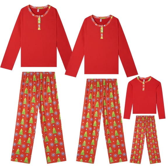 DARING DIVA Long Sleeve Button Up Tree Print Sleepwear Pajamas Sets ["Women"] XS Red