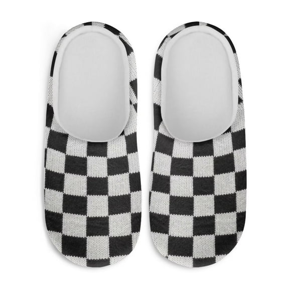 Chririnla Geometry Black White Ladies Plush Fuzzy Slippers Non-Slip Rubber Sole Cozy Comfy Indoor Outdoor House Shoes Warm & Lightweight