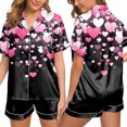 thumbnail image 2 of Women Sleepwear Silk Satin Women's Valentine's Day Button Down Pajama Set Lapel Collar Short Sleeve Shorts Soft Sleepwear Pajama Sets for Women Black L, 2 of 5