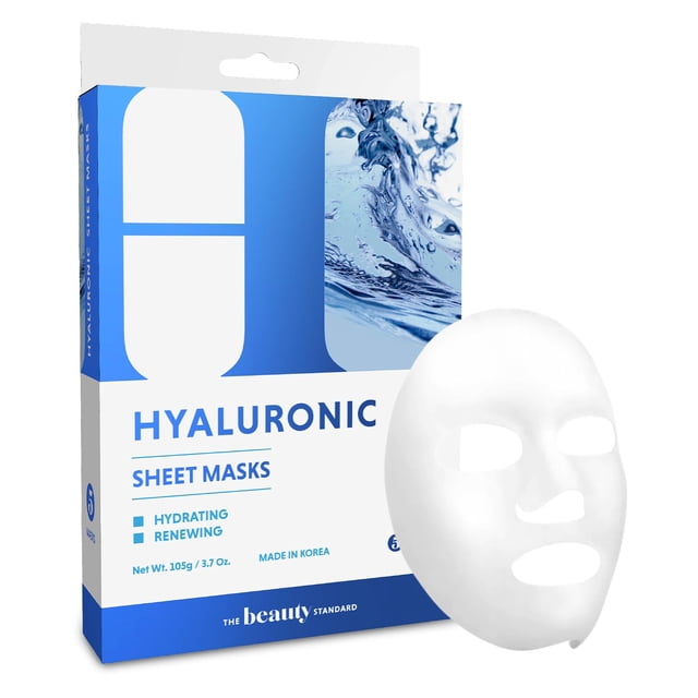 Mascarilla facial de hoja hialurónica The Beauty Standard - Reafirmante de la piel y antienvejecimiento Hidrata y rellena la piel Mascarilla de hoja ultra hidratante - Cuidado de la piel coreano libre