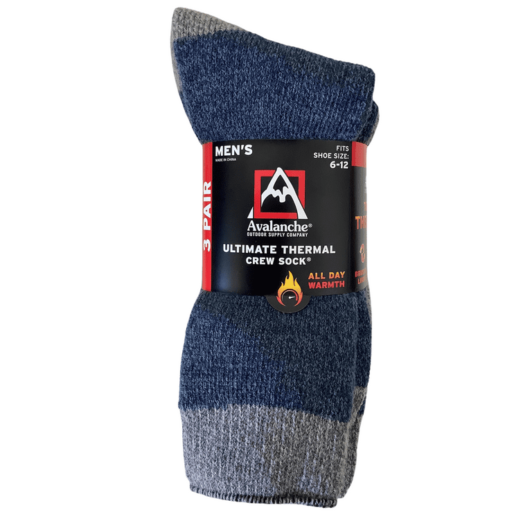 Avalanche Men's Ultimate Thermal Crew Socks 3-Pack, Fits Shoe Size
