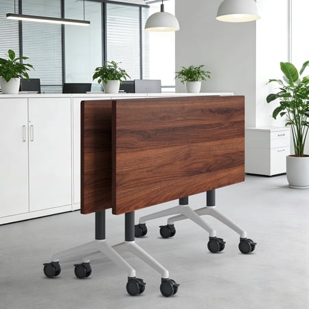 Foldable Conference Table with Wheels 70.9in 2PCS Modern Mobile Training Tables for Office Classroom Walnut