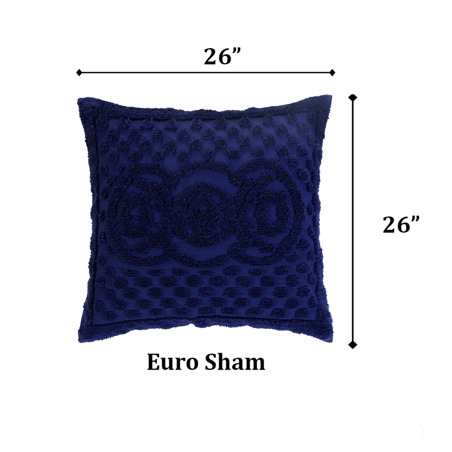 Better Trends Euro Sham Pillowcase For Bedspread 100% Cotton 1 Pack 26" x 26" Ultra Soft Waffle Weave Medallion Design Decorative Case Covers for Bed Heirloom Collection (Navy)