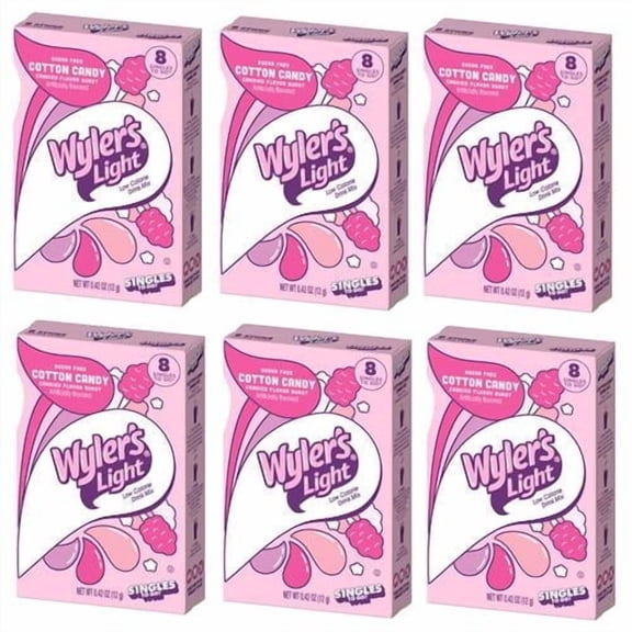 Wylers Light Cotton Candy Flavor - Pack Of 6-6 Per Box 36 Total Servings - Trend Inspired Flavor - Low Calorie Drink Mix - Perfect For Taking On The Go Package May Vary