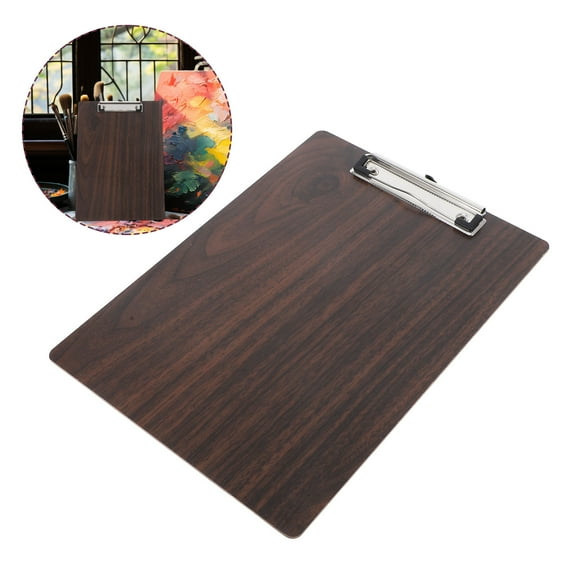 OUNONA Wood Drawing Board with Metal Clip for Office Use Portable Walnut Sketching Board with Retractable Ring 9x12.5 inches