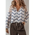 thumbnail image 3 of Women's Blue Lace Patchwork Floral Bubble Sleeve Blouse with V Split Neck | [ZhiHiMeRi] | L, 3 of 5