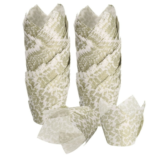 150 Piezas de Copas para Hornear Tulipán, Forros de Papel Resistente a la Grasa para Cupcakes y Muffins para Bodas y Cumpleaños, Blancos