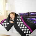 thumbnail image 4 of Feelyou Fashion Purple Racing Car Bedding Comforter Set for Boys, Modern Extreme Sports Twin Comforter Sets, Checkered Flag Reversible Bedding Set, Ultra Soft Bedroom Decor, 2-Piece, 4 of 8