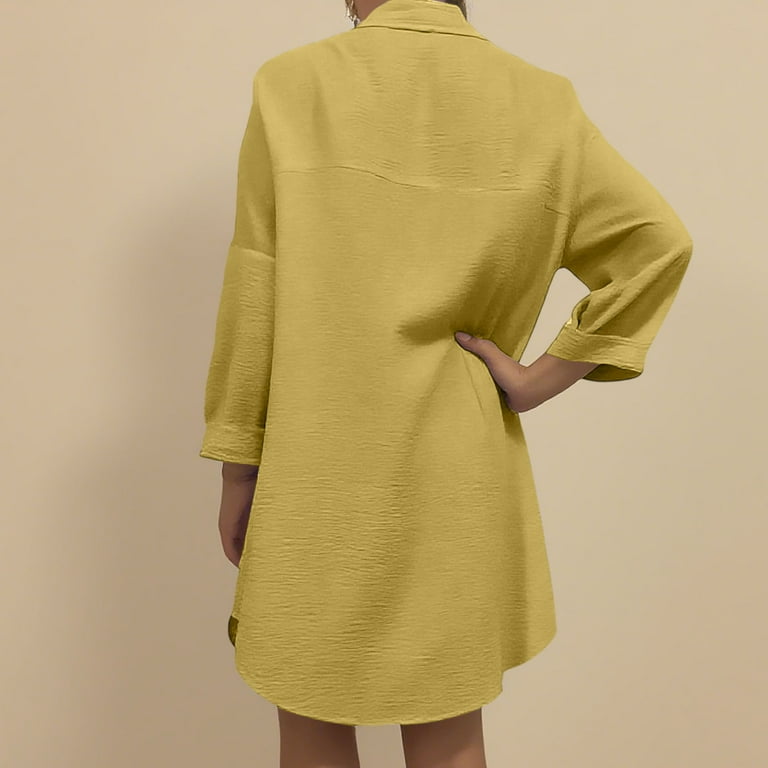 Ailaofu Women's Shirt Dress V Neck Long Sleeve Loose Casual with Pockets  Front Button - Walmart.com